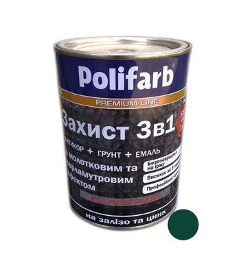 Емаль з молотковим еффектом "Захист 3в1" морська зелень (0,7кг) Polifarb SN02320 фото