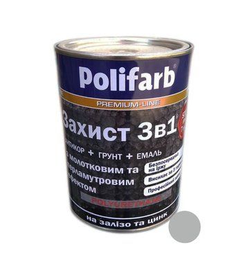 Емаль з молотковим еффектом "Захист 3в1" срібло (0,7кг) Polifarb SN027321 фото